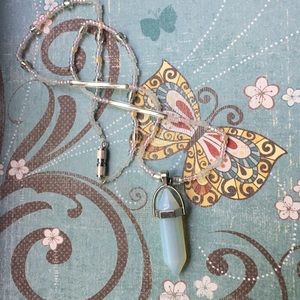 Unicorn inspired Beaded necklace Faux opal pendant